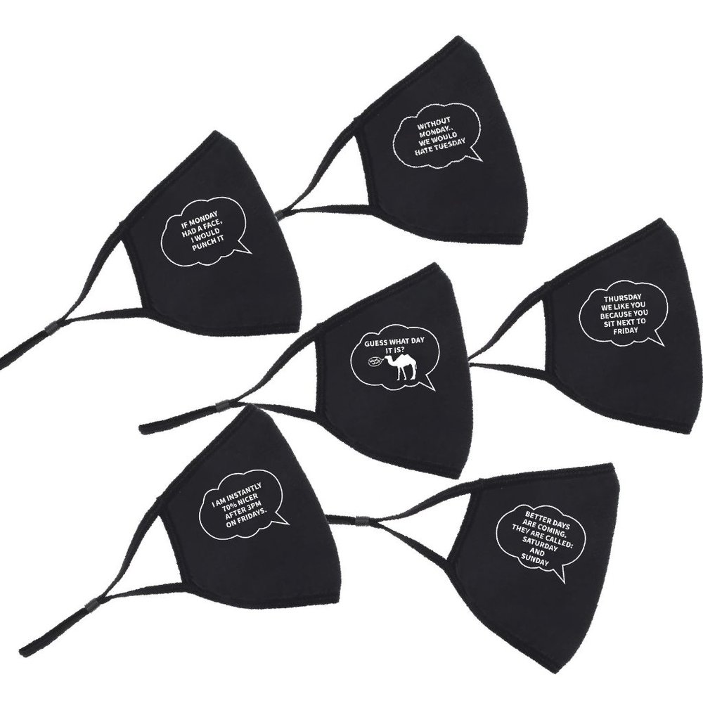 DAYS OF THE WEEK FACE MASKS- 6 FOR $30